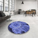 Round Patterned Sky Blue Rug in a Office, pat2055blu