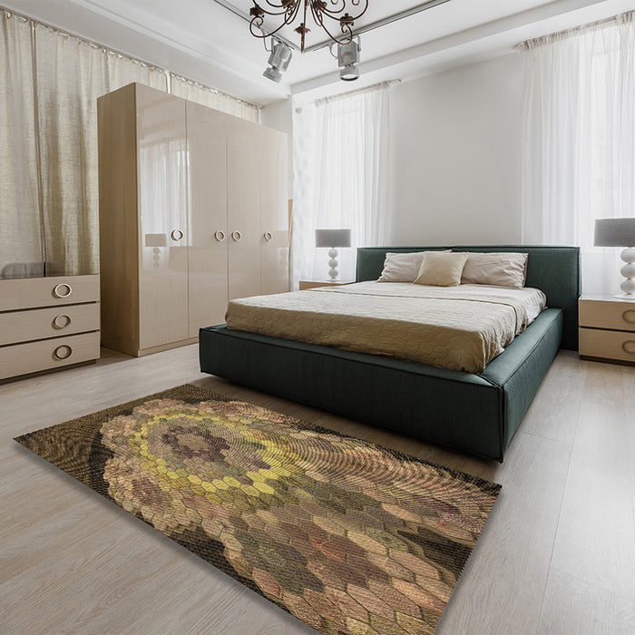 Patterned Cinnamon Brown Rug in a Bedroom, pat2055brn