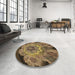 Round Patterned Cinnamon Brown Rug in a Office, pat2055brn