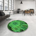 Round Patterned Green Rug in a Office, pat2055grn