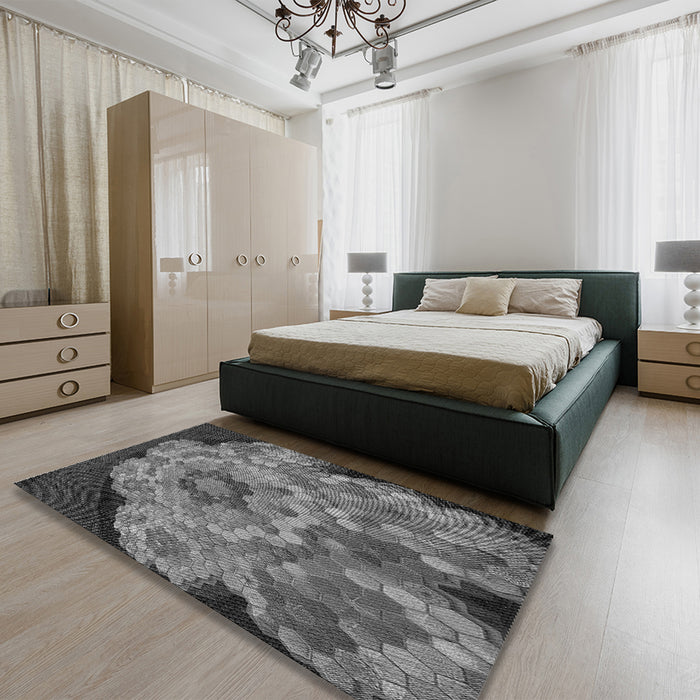 Patterned Gunmetal Gray Rug in a Bedroom, pat2055gry