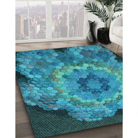 Patterned Dark Turquoise Green Rug, pat2055lblu