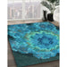 Patterned Dark Turquoise Green Rug in Family Room, pat2055lblu