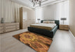 Patterned Saddle Brown Rug in a Bedroom, pat2055org