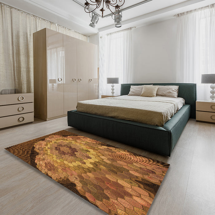 Patterned Saddle Brown Rug in a Bedroom, pat2055org