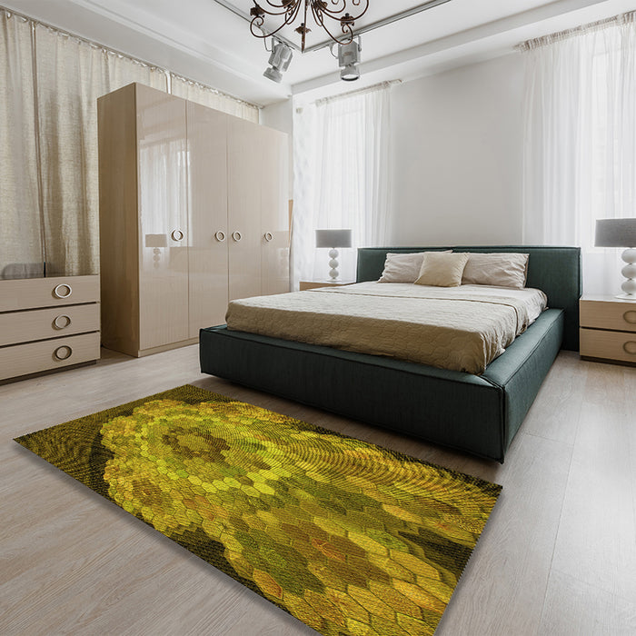 Patterned Dark Bronze Brown Rug in a Bedroom, pat2055yw