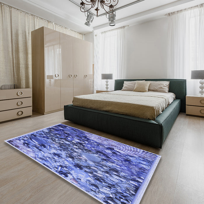 Patterned Denim Blue Rug in a Bedroom, pat2056blu