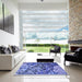 Square Patterned Denim Blue Rug in a Living Room, pat2056blu