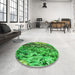 Round Patterned Forest Green Rug in a Office, pat2056grn