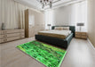 Patterned Forest Green Rug in a Bedroom, pat2056grn