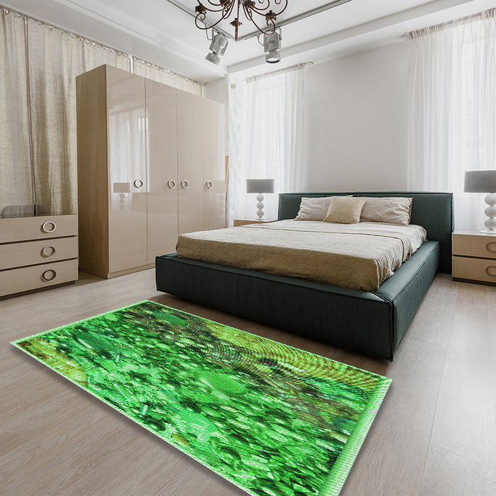 Patterned Forest Green Rug in a Bedroom, pat2056grn
