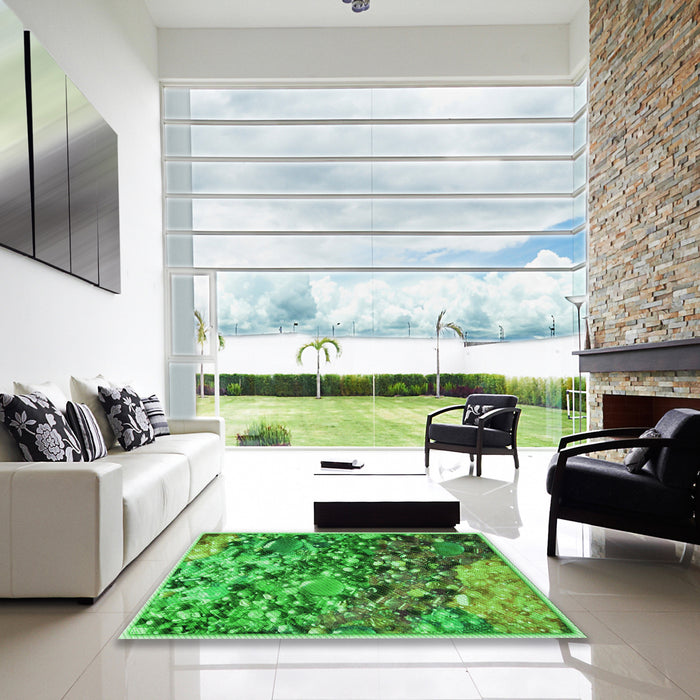 Square Patterned Forest Green Rug in a Living Room, pat2056grn