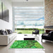 Square Patterned Forest Green Rug in a Living Room, pat2056grn