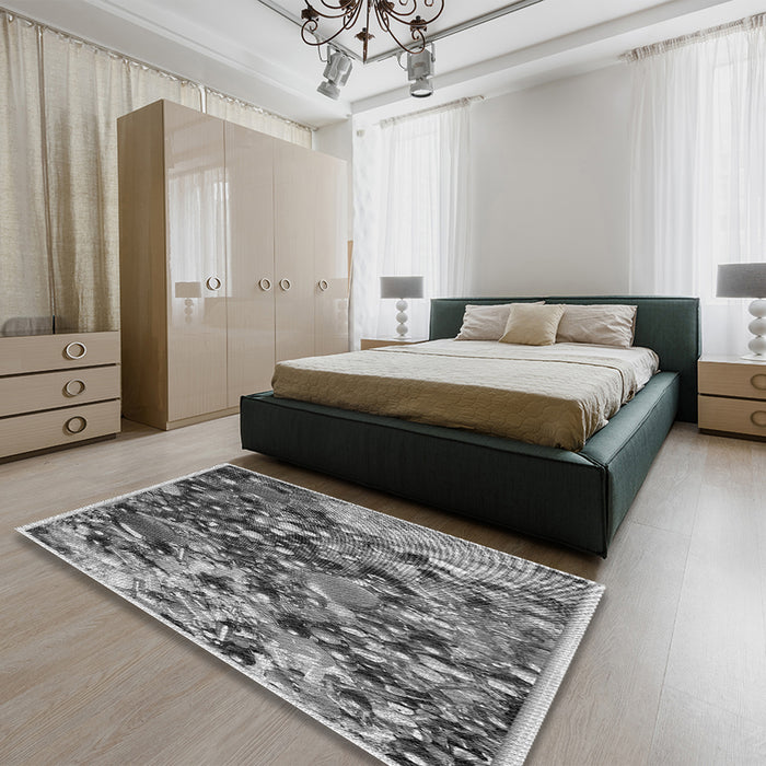 Patterned Dark Gray Rug in a Bedroom, pat2056gry