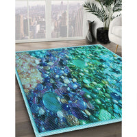 Patterned Turquoise Green Rug, pat2056lblu