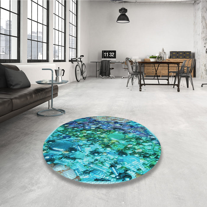 Round Patterned Turquoise Green Rug in a Office, pat2056lblu