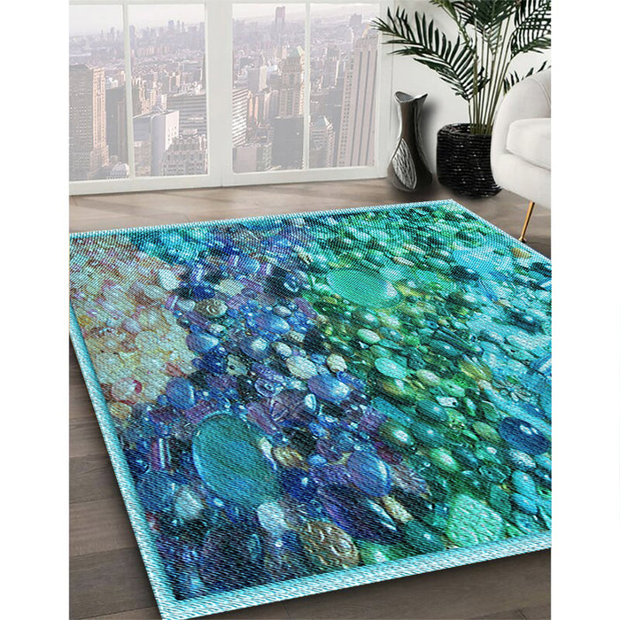 Patterned Turquoise Green Rug in Family Room, pat2056lblu