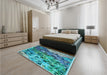 Patterned Turquoise Green Rug in a Bedroom, pat2056lblu