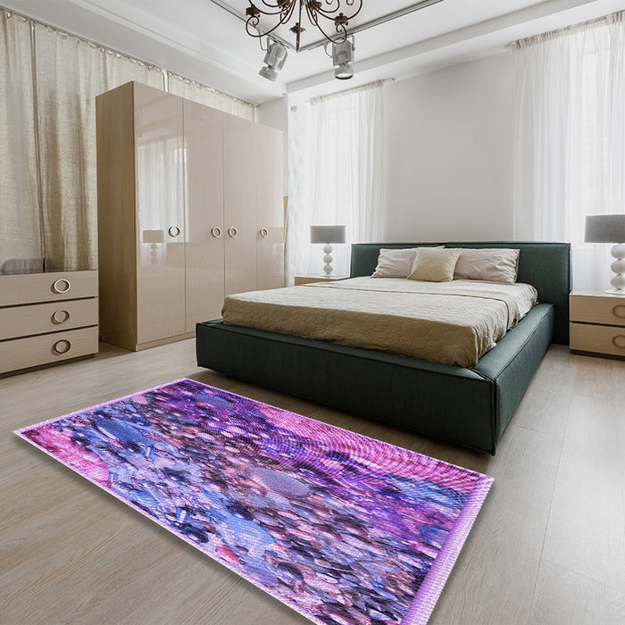 Patterned Bright Lilac Purple Rug in a Bedroom, pat2056pur