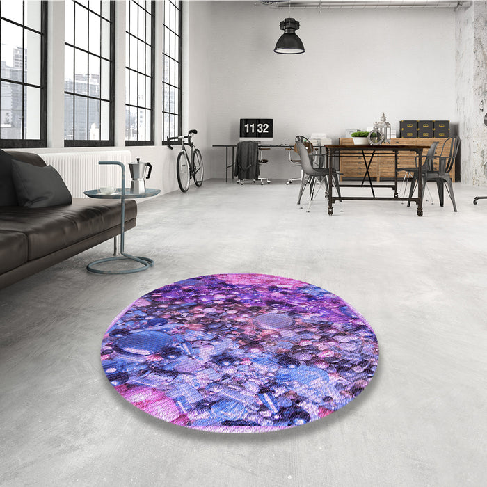 Round Patterned Bright Lilac Purple Rug in a Office, pat2056pur