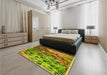 Patterned Dark Bronze Brown Rug in a Bedroom, pat2056yw