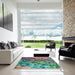 Square Patterned Blue Green Modern Rug in a Living Room, pat2056