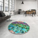 Round Patterned Blue Green Modern Rug in a Office, pat2056