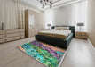 Machine Washable Transitional Blue Green Rug in a Bedroom, wshpat2056