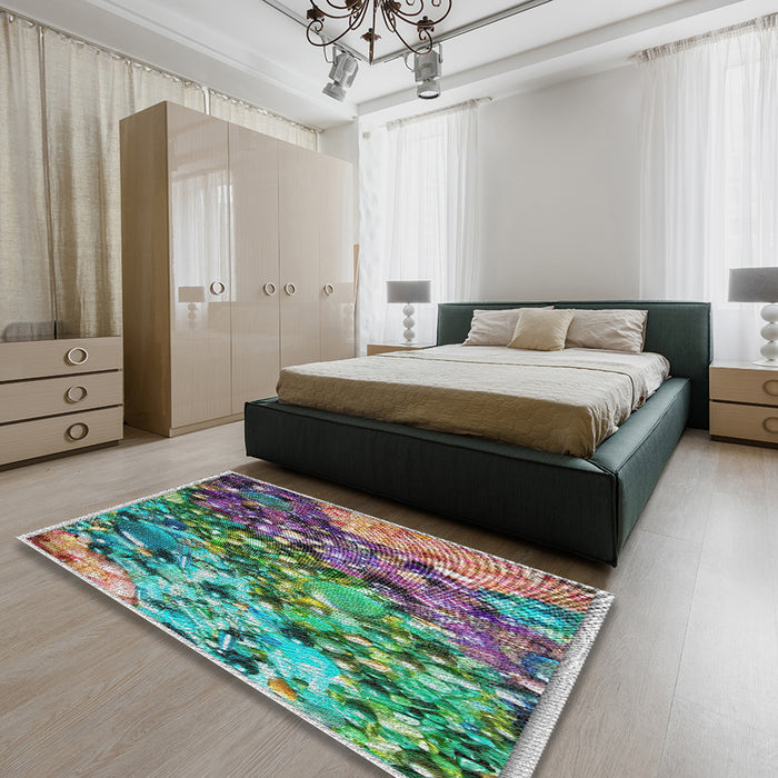 Machine Washable Transitional Blue Green Rug in a Bedroom, wshpat2056
