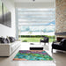 Square Machine Washable Transitional Blue Green Rug in a Living Room, wshpat2056