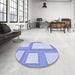 Round Patterned Blue Rug in a Office, pat2057blu