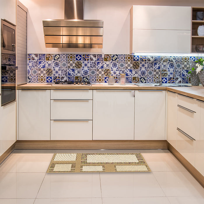 Patterned Khaki Gold Rug in a Kitchen, pat2057brn