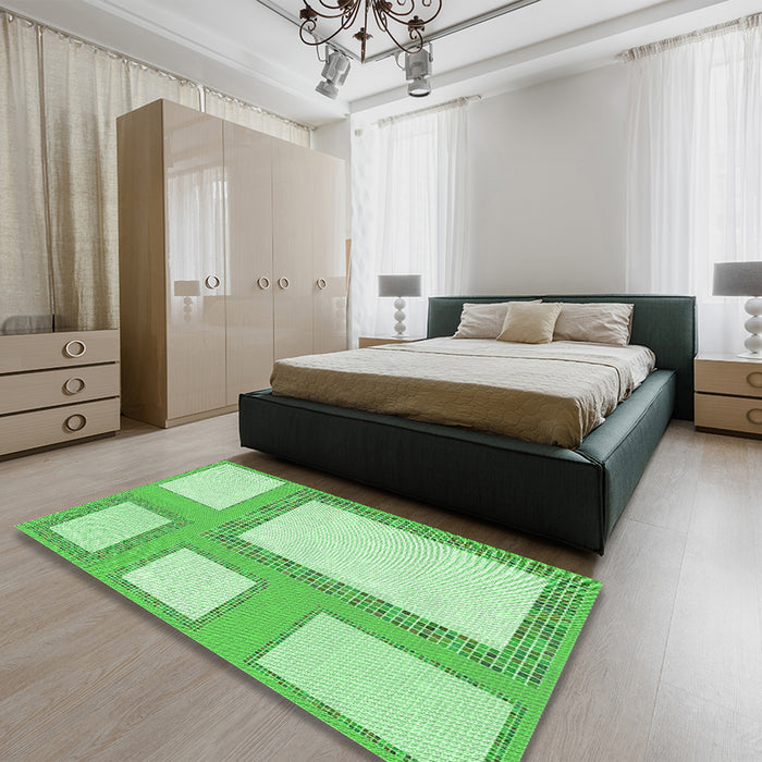 Patterned Jade Green Rug in a Bedroom, pat2057grn