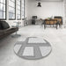 Round Patterned Gunmetal Gray Rug in a Office, pat2057gry