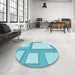 Round Patterned Blue Rug in a Office, pat2057lblu