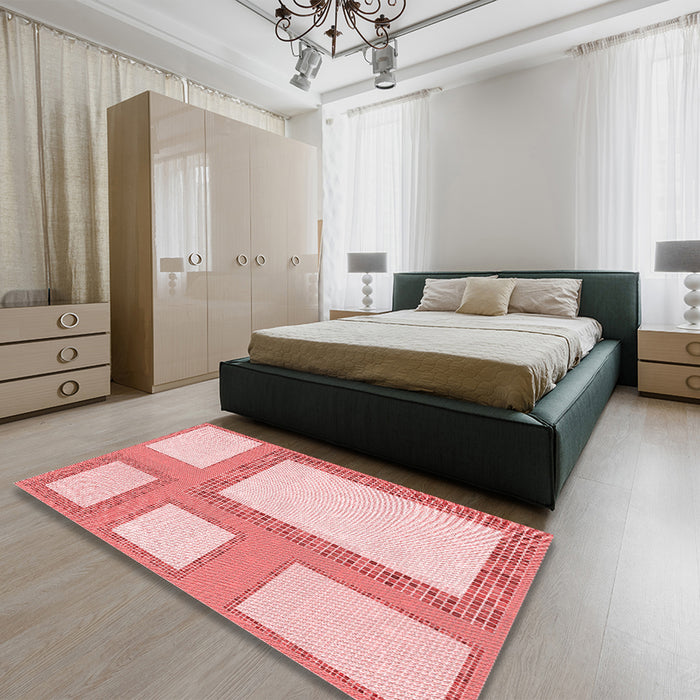 Patterned Red Rug in a Bedroom, pat2057rd