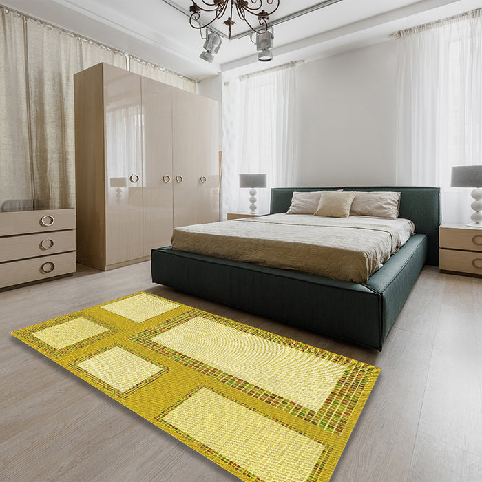 Patterned Orange Gold Rug in a Bedroom, pat2057yw