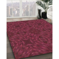 Patterned Bright Maroon Red Rug, pat2058brn