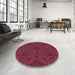 Round Patterned Bright Maroon Red Rug in a Office, pat2058brn