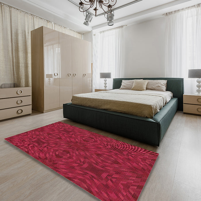Round Machine Washable Transitional Crimson Red Rug in a Office, wshpat2058org