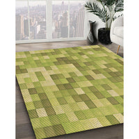 Patterned Dark Yellow Green Rug, pat2059brn