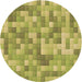 Square Patterned Dark Yellow Green Rug, pat2059brn