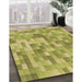 Patterned Dark Yellow Green Rug in Family Room, pat2059brn