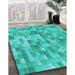 Patterned Dark Turquoise Green Rug in Family Room, pat2059lblu