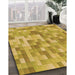 Patterned Saffron Yellow Rug in Family Room, pat2059org