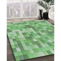 Patterned Light Green Modern Rug, pat2059