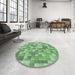 Round Machine Washable Transitional Light Green Rug in a Office, wshpat2059