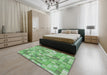 Patterned Light Green Modern Rug in a Bedroom, pat2059