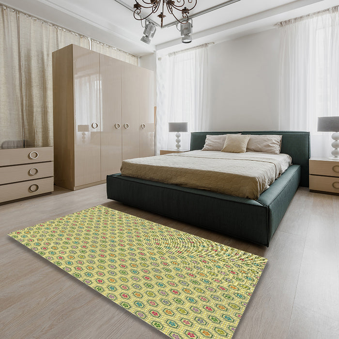Patterned Mustard Yellow Novelty Rug in a Bedroom, pat205