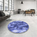 Round Patterned Sky Blue Rug in a Office, pat206blu